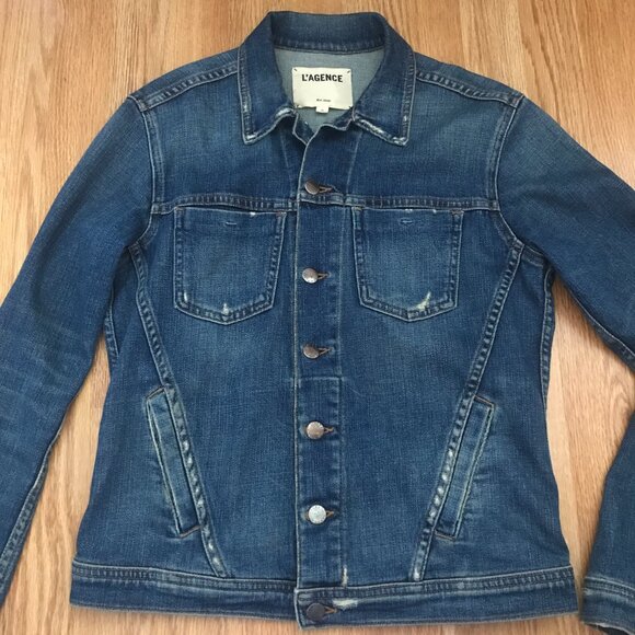 L'AGENCE Celine Distressed Denim Jacket Size M - Picture 4 of 13